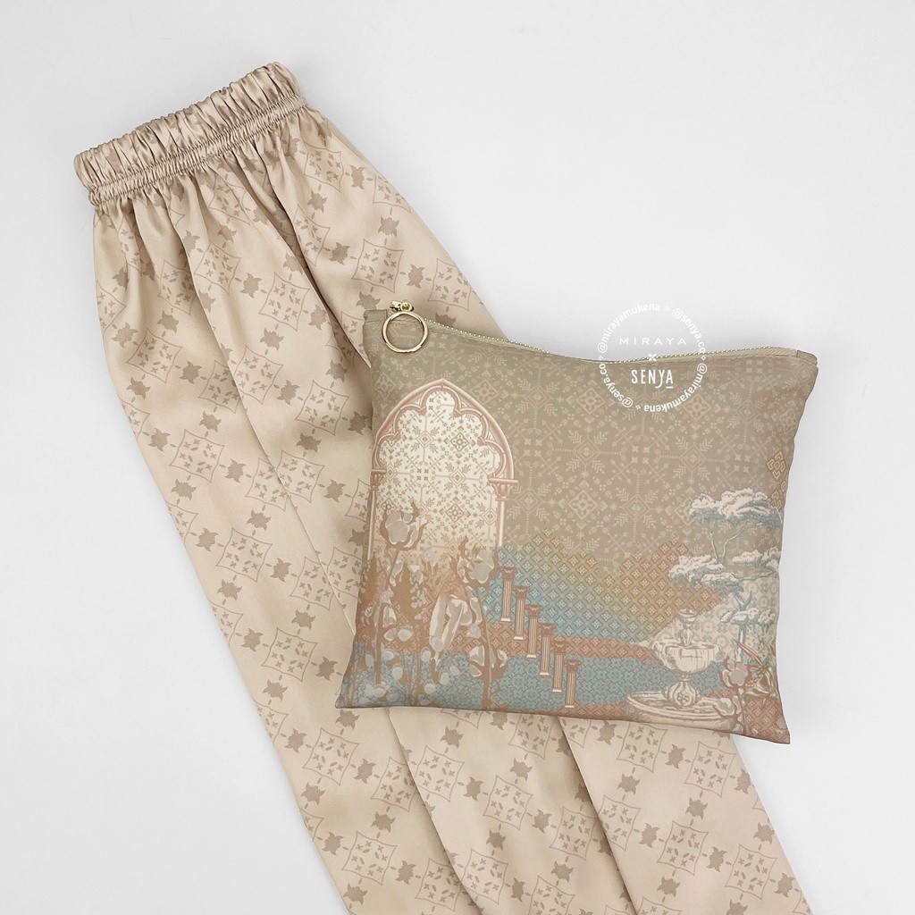 [SYAR'I MINERV] Mukena Travel Printing Miraya x Senya Talavera Taupe