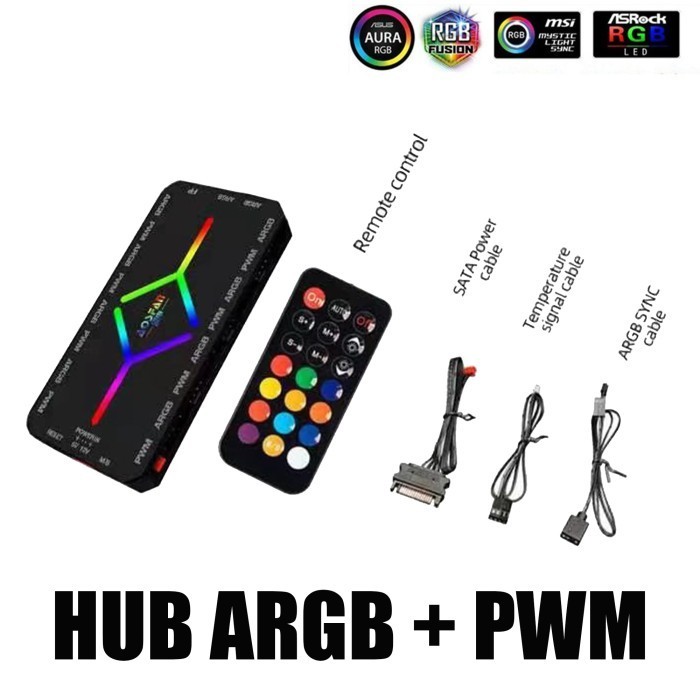 TERMURAH - HUB PWM 4PIN + 3PIN 5V ARGB + REMOTE CONTROLLER COOLER FAN CABLE KABEL