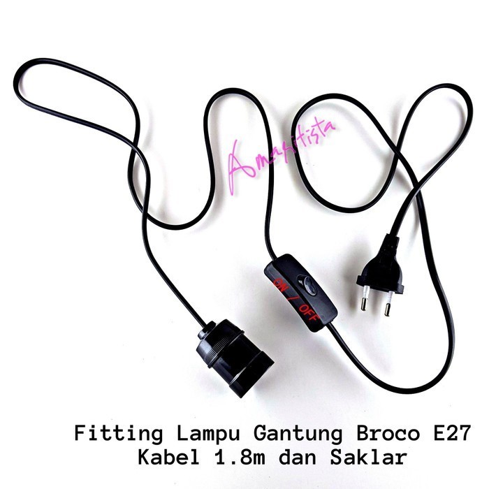 Tempat Holder Lampu Gantung Broco E27 Dengan Kabel 1.8 Meter & Saklar Best