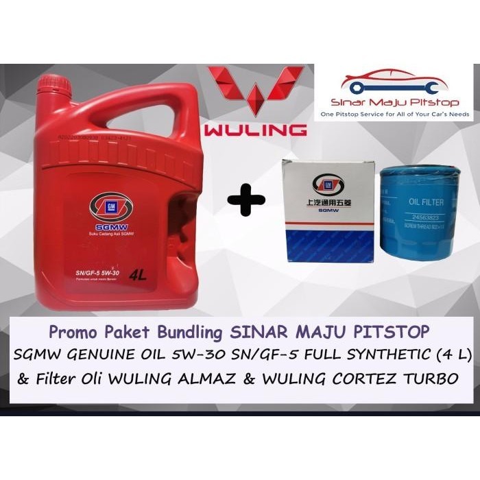Paket Oli SGMW 5W-30 SN & Filter Oli Mobil WULING ALMAZ & CORTEZ TURBO Premium Original