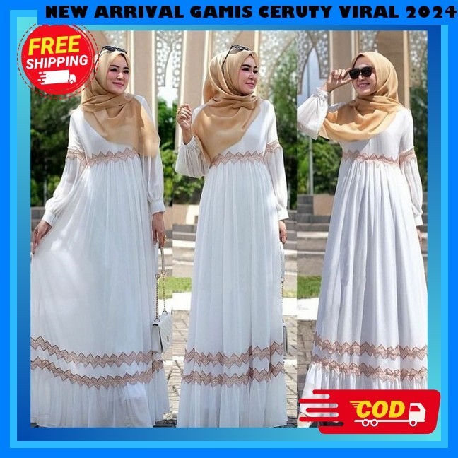 Pakaian Muslimah Wanita Pengajian Ramadhan Ceruti Gmis Fashion Muslim 2024 Kekinian Lebaran Babydoll
