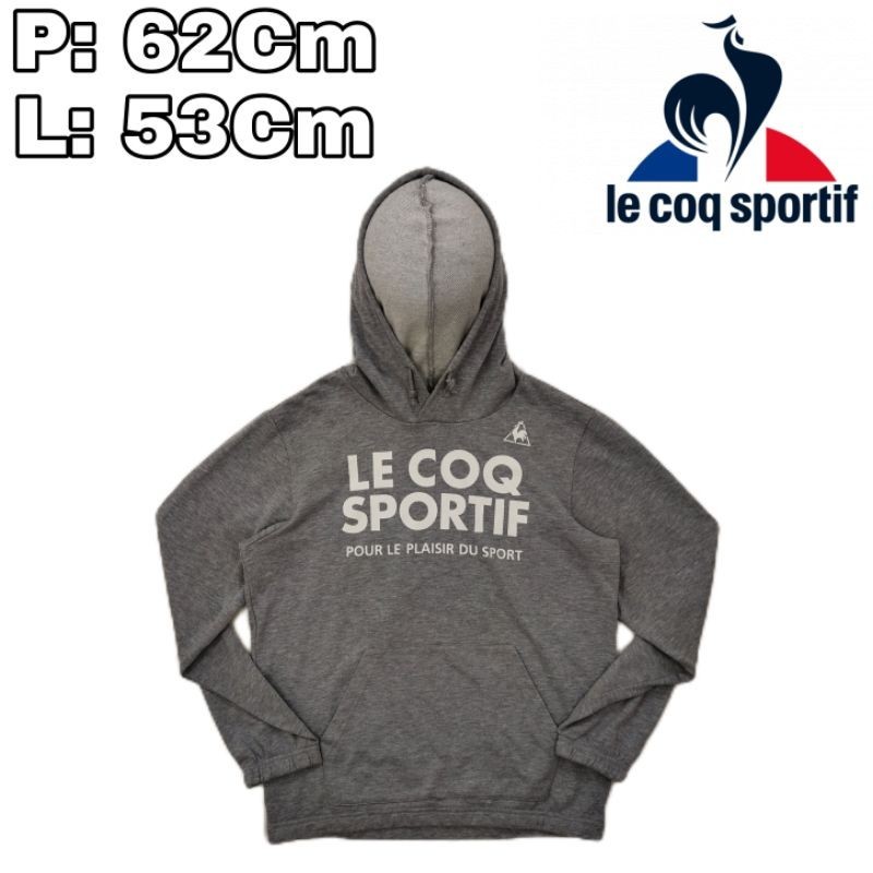 J142 Jaket Hoodie Le Coq Sportif Grey Kantong Depan Pour Le Plaisir Du Sport Harian Olahraga Casual