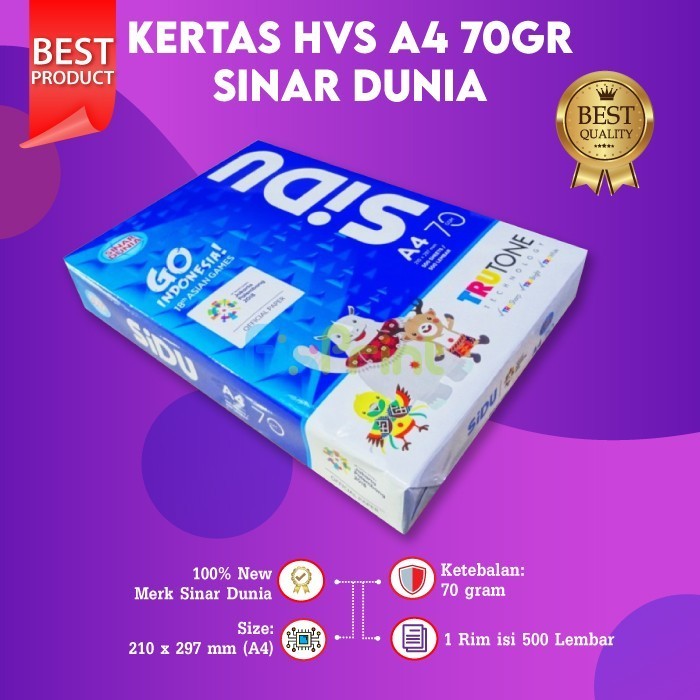 

PROMO Kertas HVS A4 70 Gram 70gr Sinar Dunia 500 Lembar SIDU A4 500 Sheets