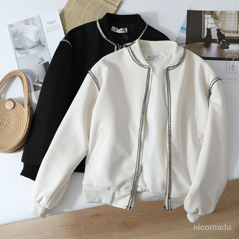 2 Colorss-Varsity Jacket Hitam Cream Jaket Varsity Wanita Premium/baju baseball