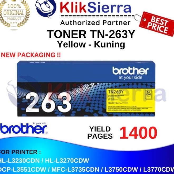 Brother Toner Tn-263Y | Tn263Y | Tn263 Y Yellow Original