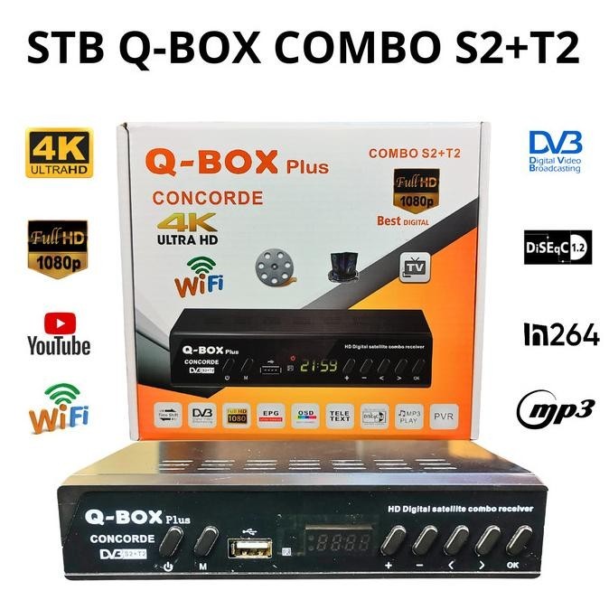 Q-BOX SET TOP BOX DIGITAL COMBO DVB S2 + T2 SUPER HD BISA PARABOLA