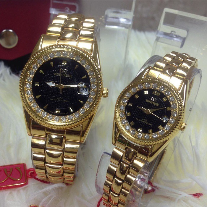 Mirage Jam Tangan Couple Murah 3345 Black Gold - Full Stainless - Quartz - Original