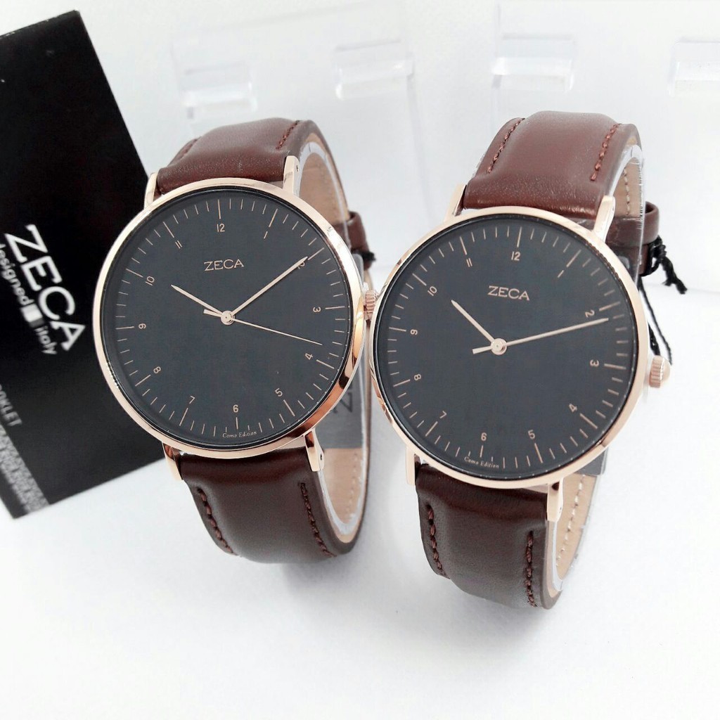 Zeca Jam Tangan Kasual Couple Murah 3007 Brown Gold - Tali Kulit - Quartz - Original