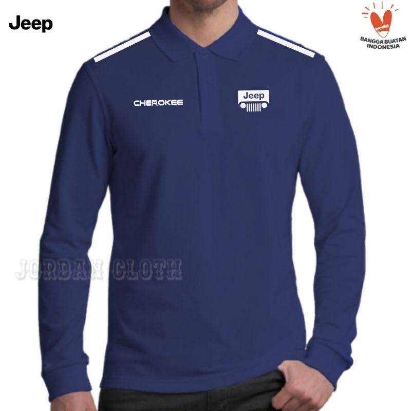 Polo shirt Tshirt Kaos Kerah Lengan Panjang Jeep Cherokee Strip Shoulder