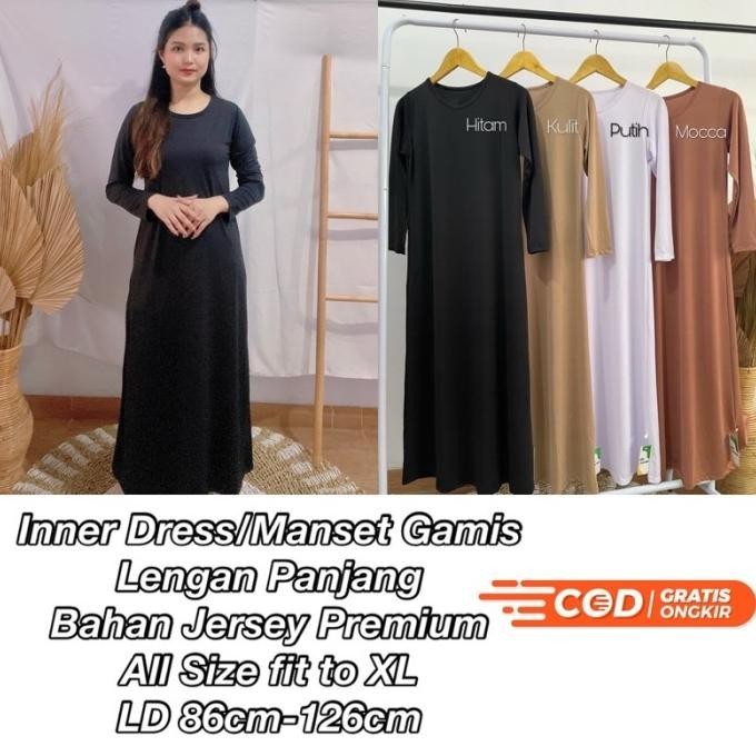 Manset Gamis Lengan Panjang/Inner Dress/Dalaman gamis/Bahan Jersey