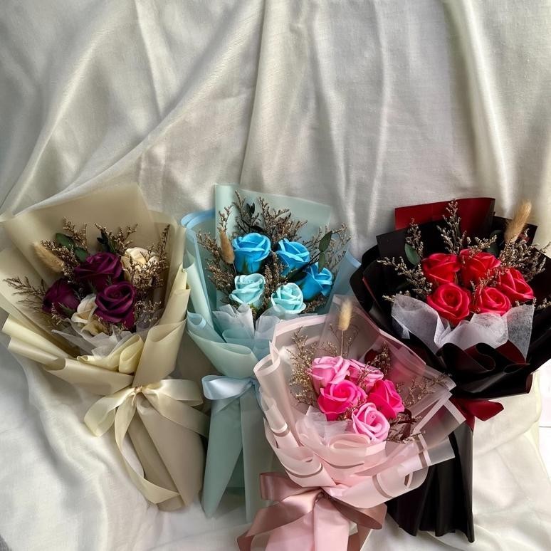 Termurah Bouquet Bunga Mawar Sabun 5Pcs Kuntum (Ukuran Besar) / Bucket Rose Soap Untuk Hadiah Wisuda
