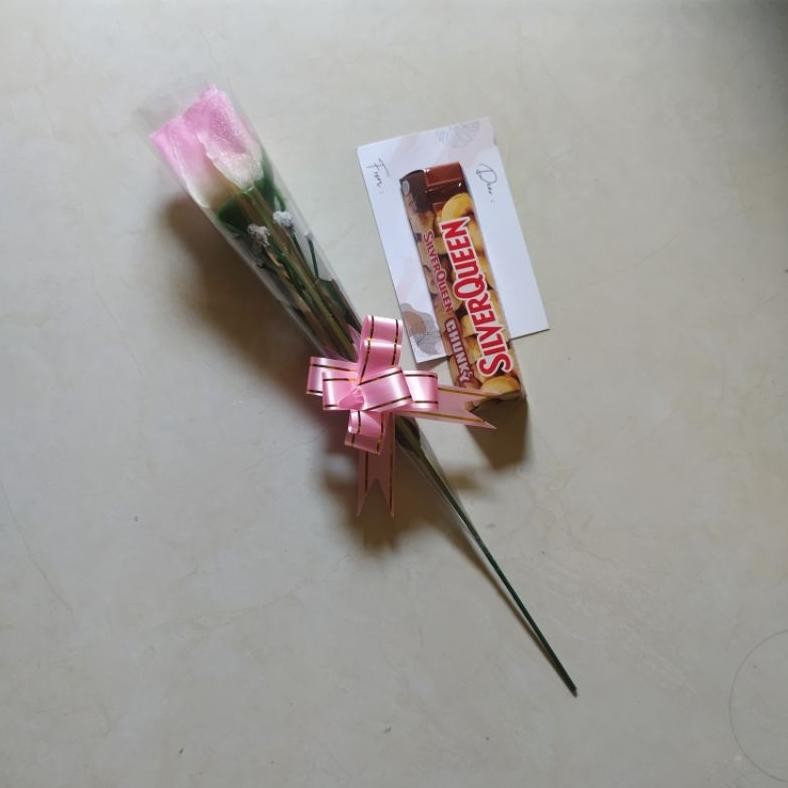 Bisa Cod [Paket Bunga + Silverqueen ]Buket Coklat Mawar | Buket Silverqueen | Buket Bunga Flanel Sat