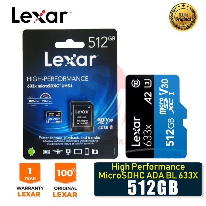PROMO MICROSD LEXAR HIGH PERFORMANCE MEMORY 512GB ADA BL 633X #ORIGINAL