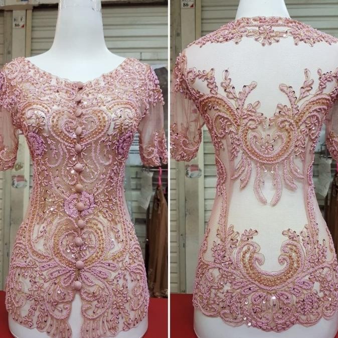 Kebaya modern wisuda/pesta lengan pendek kancing belakang
