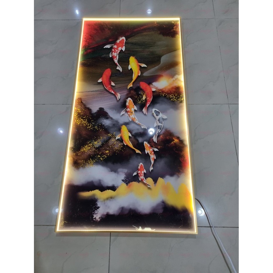 Lukisan Fengshui Imlek Fengshui Painting Led 9 Koi In Lotus Pond