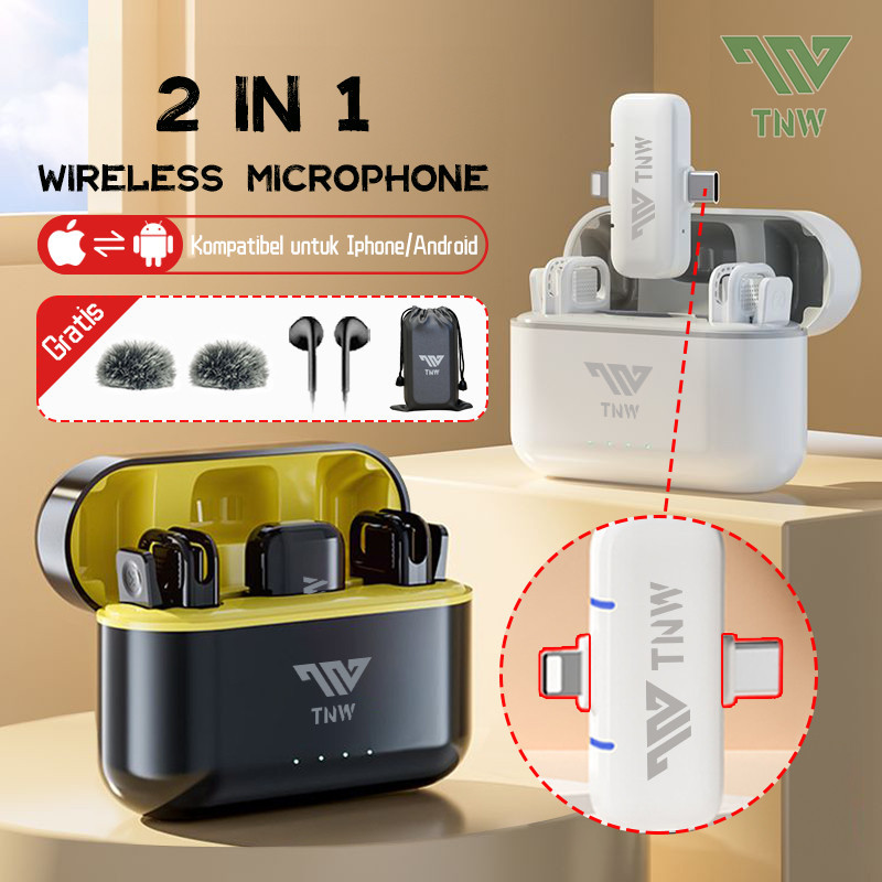 TNW A11 Wireless Microphone 2-In-1 Clip On Mic Wireless Dual Mic Mikrofon Tanpa Kabel Untuk Youtuber