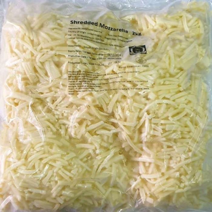 

DAIRY MOZZARELLA CHEESE 2KG X 1 SHEREDED U/ TOPPING PIZZA/SNACK DLL -fo1