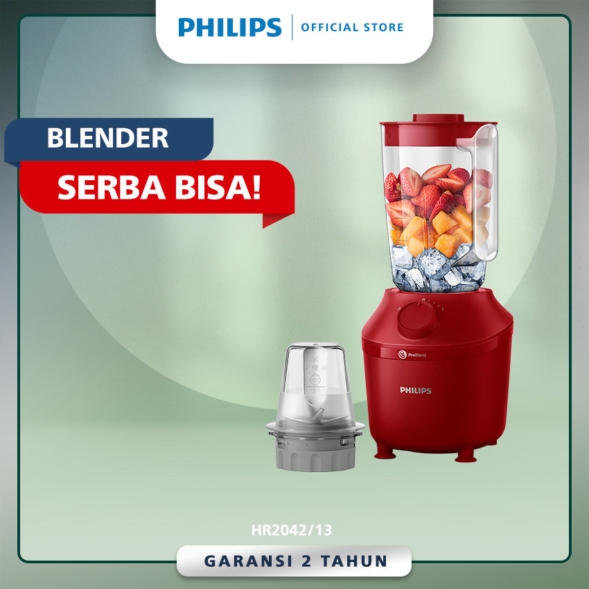 Philips Blender 3000 series HR2042/13 – Jar Plastik 1L - Aksesoris Serba Bisa - Dry Mill -Problend System - Mudah dibersihkan -  Merah
