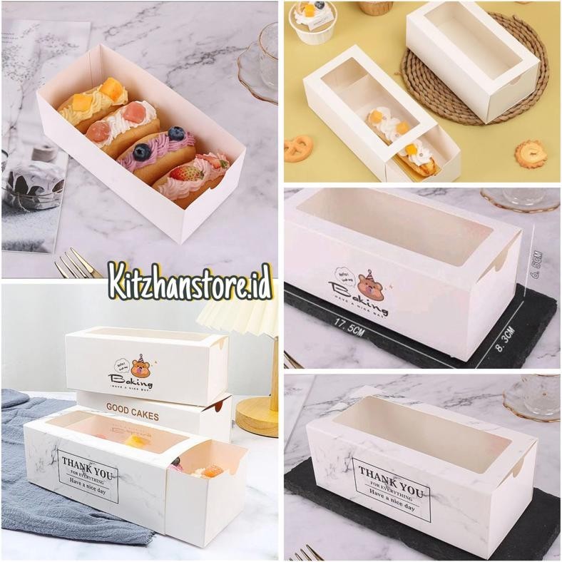 

Heboh 10pcs dus box donut panjang kue roll cake roti donut dus panjang kue box bolu gulung