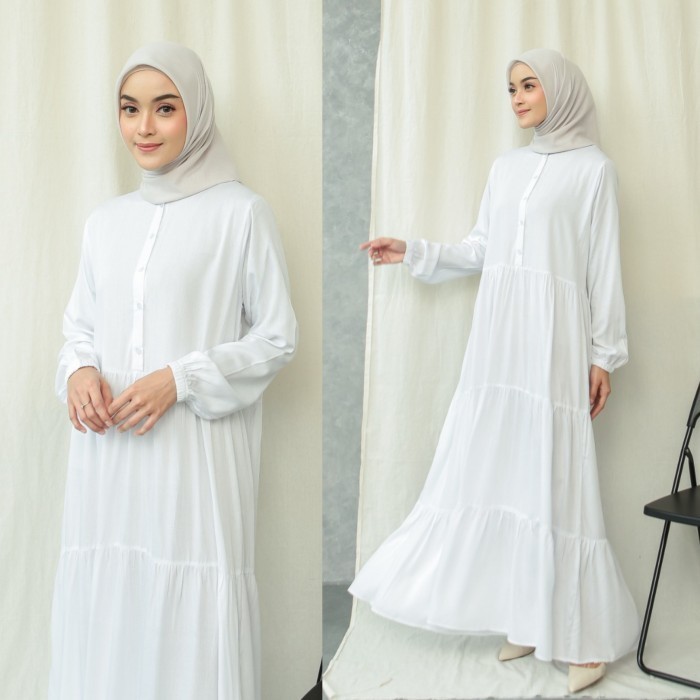 HOT SALE Gamis Polos Rayon Warna Putih Home Dres Syari Muslimah Size L XL Jumbo