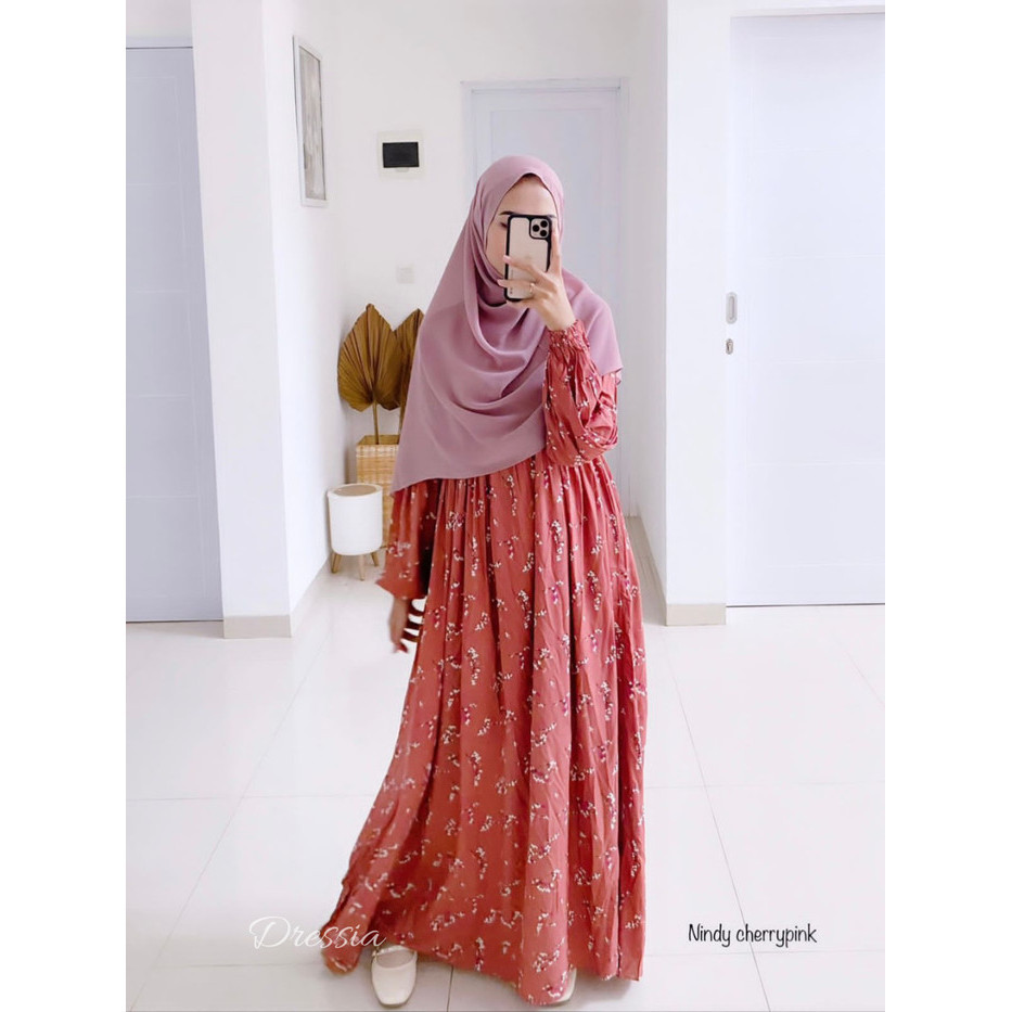 HARGA DISKON Nindy Dress by Latasha Outfit Gamis Rayon Motif Bunga