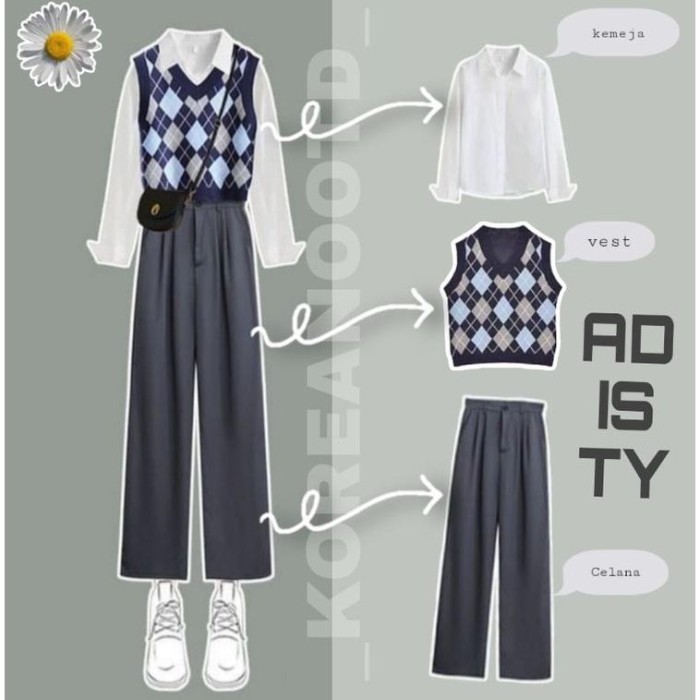 READY One Set Outfit Korea Wanita, Outfit Ulzzang, Ootd Korea Wanita, Korean