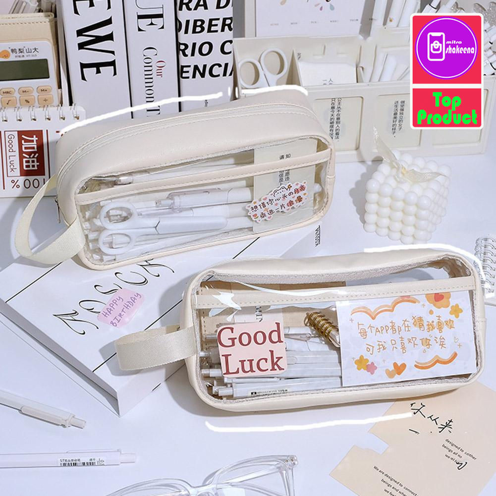 

SHMS Tempat Pensil Pulpen Pecil Case Pouch School Stationery Visible 5QWH White