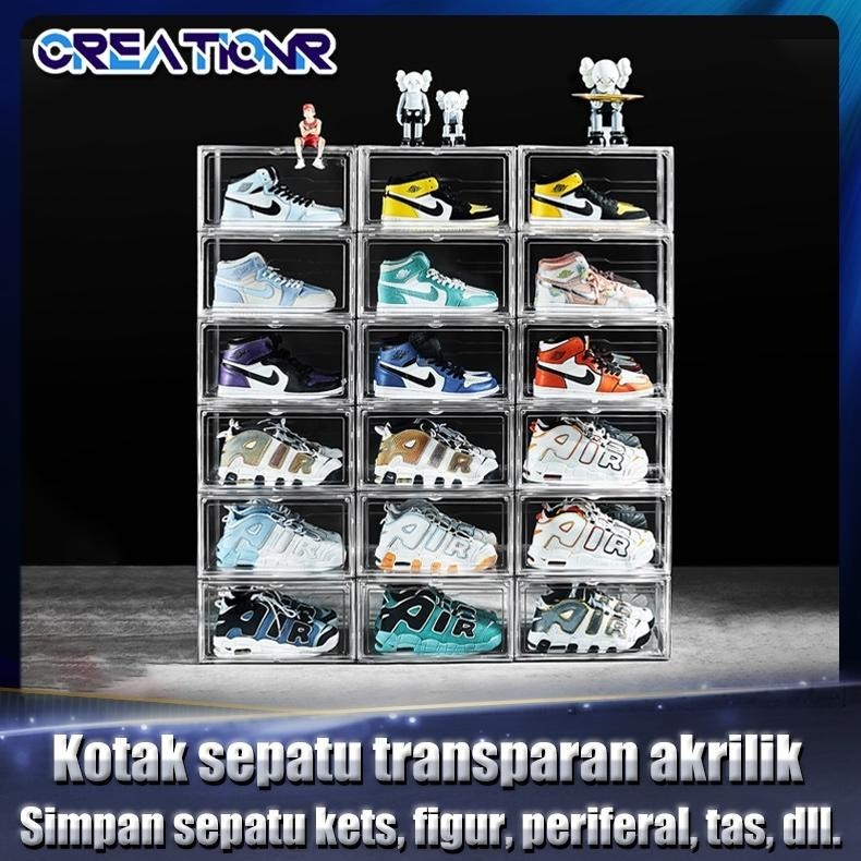Kotak Sepatu Premium Ukuran Besar /Kotak Rak Sepatu Full Akrilik Transparan /Acrylic Shoe Box Displa