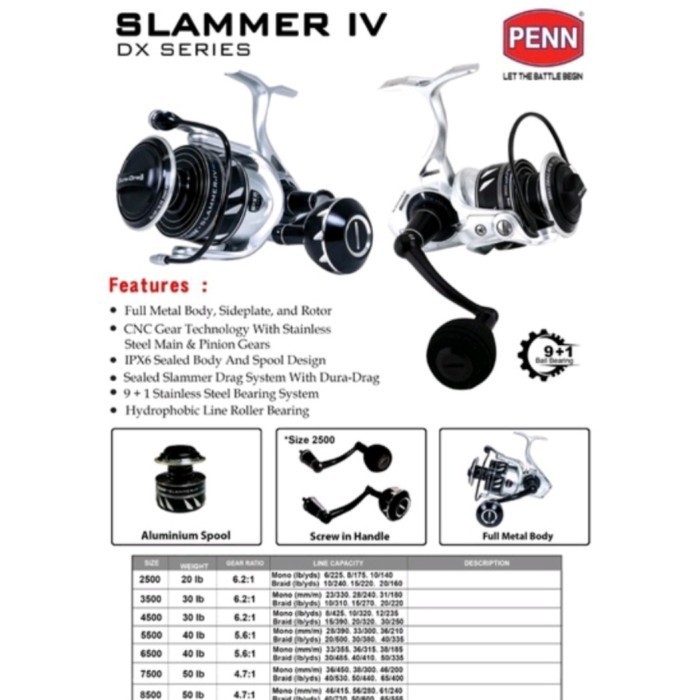 Reel penn slammer IV dx 2500 3500 4500 5500 6500 7500 8500 new 2022