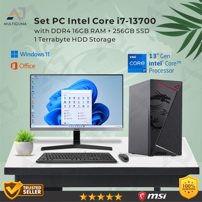 Set PC Komputer Intel Core i7-13700 Gen-13 RAM 16GB SSD Frameless
