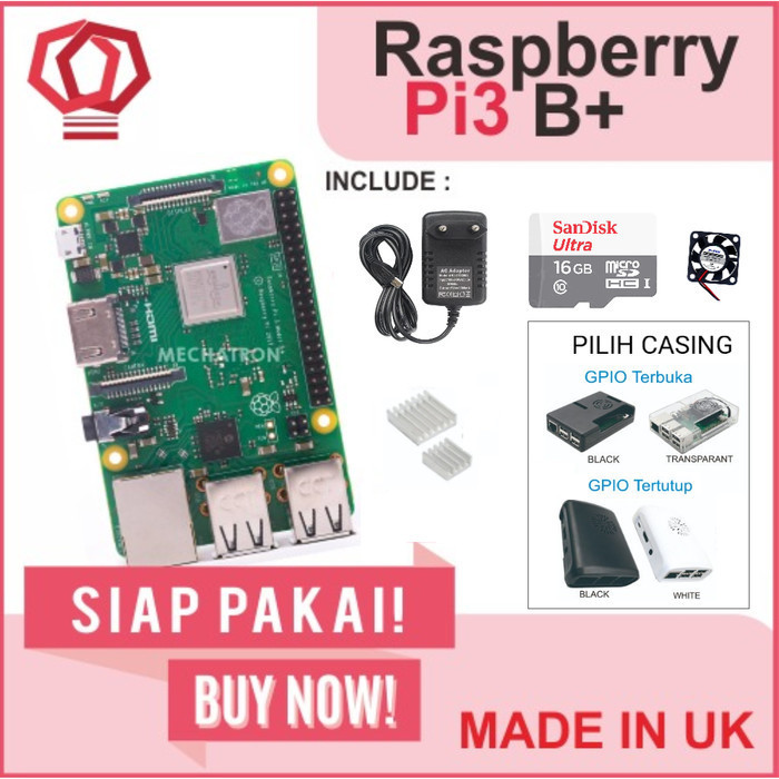Raspberry Pi3 Pi 3 Model b+ 3b+ Plus Paket Lengkap Komplit Siap Pakai