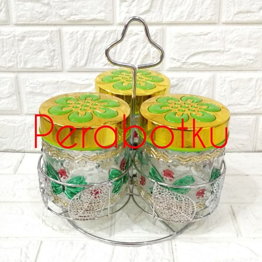 Toples Psf / Ivy Set 3 Pcs Kereta - Putar / Toples Kaca Motif / Toples Kue / Glass Jar