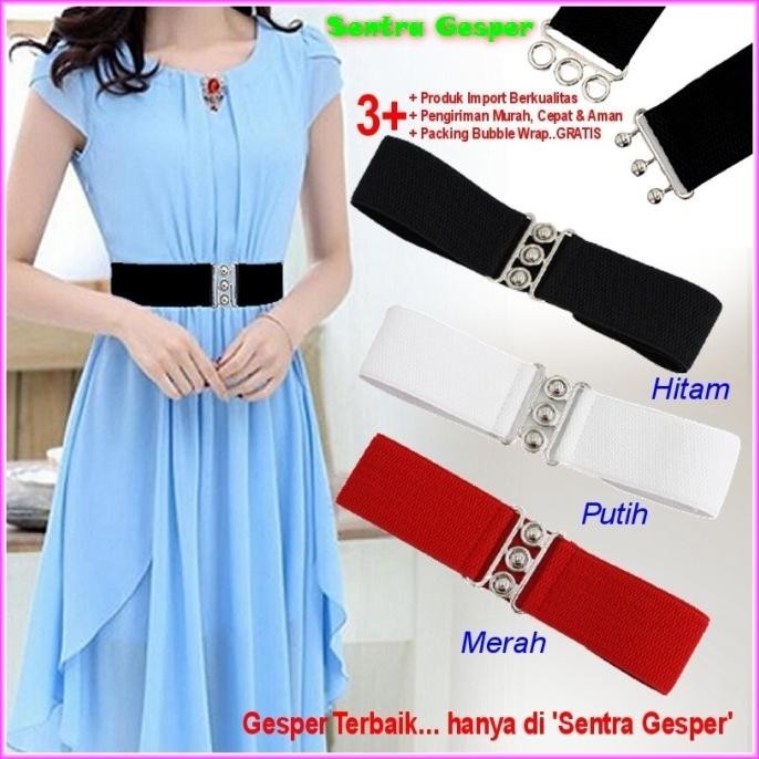 Hot Sale - Belt Obi Karet Gesper Lebar Sabuk Wanita Ikat Pinggang Elastis Cewek - Hitam ,.
