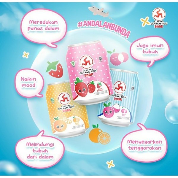 

Larutan Cap Kaki Tiga Kaleng Anak 250ml Kaki 3 rasa Strawberry Stroberi Jeruk Leci Panas dalam