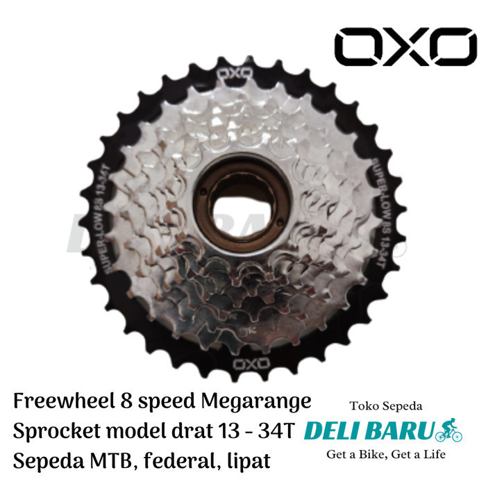 Murah Oxo Freewheel 8 Speed Megarange Sprocket Model Drat 13-34T Sepeda Mtb