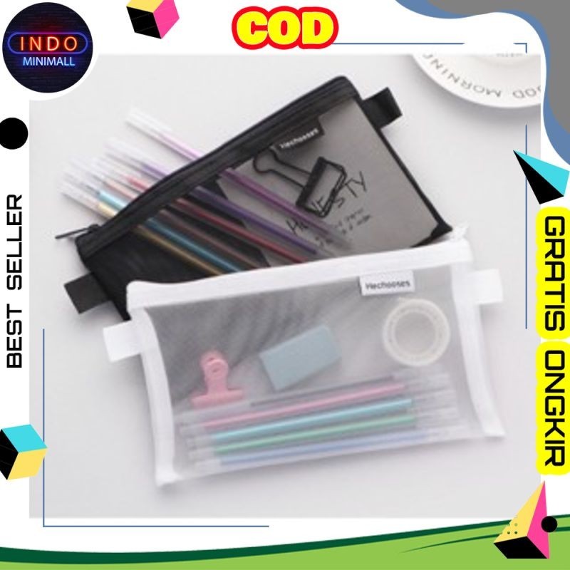 

Stationary Kotak Pencil - Tempat Pensil Jaring Transparant Polos Import AC78