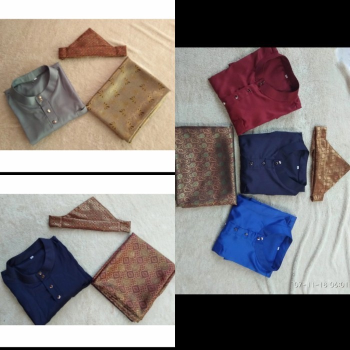 miliki baju Koko satin Melayu lengkap sarung dan stanjak