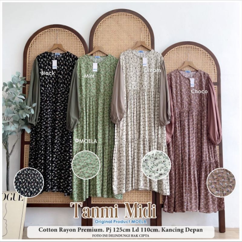Tanmi Midi By Moela - Midi Dress Kombinasi Rayon Fit XL Ld110 Busui Kancing Best Seller