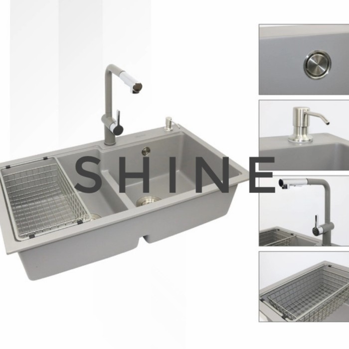 Bak Cuci Piring Granit Abu Abu/Kitchen Sink Granit 2 Lubang