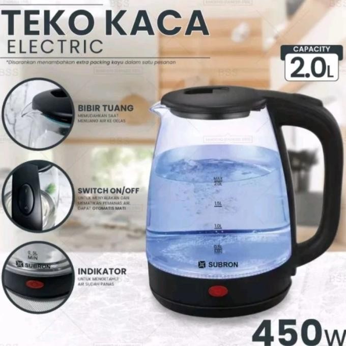 Teko Kaca Elektrik / Teko Listrik / Kettle Electric 2 Liter Stok Terbatas