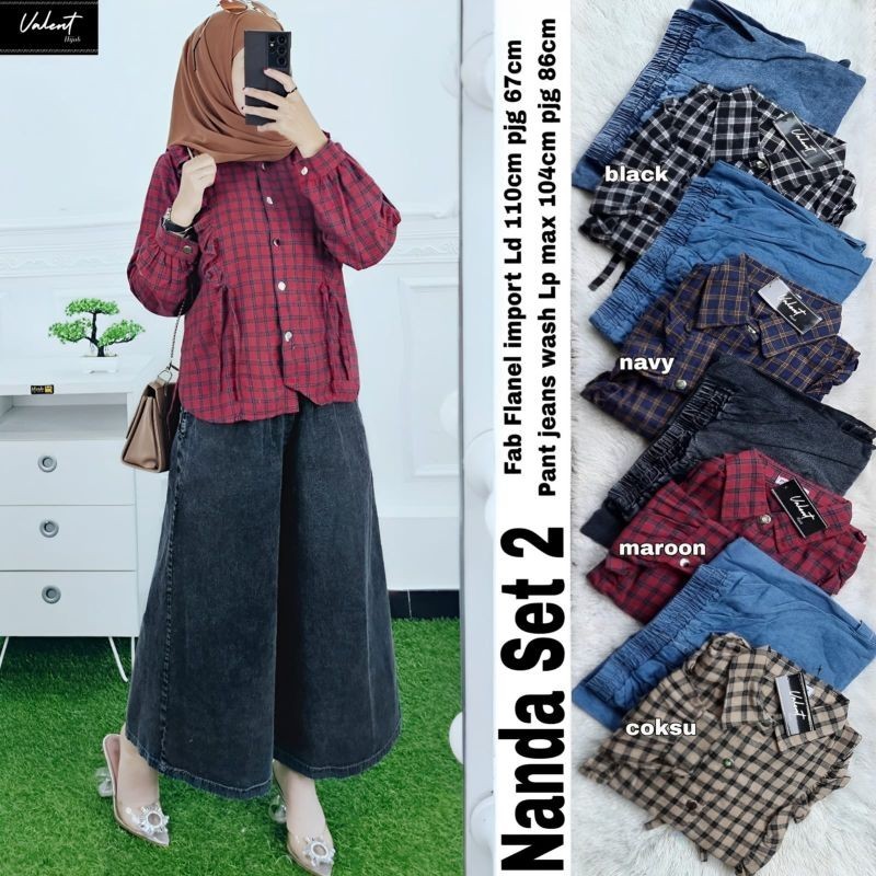 [ONLINE EXCLUSIVE] NANDA SET #2 ORI BY VALENT SET KEMEJA DAN CELANA KULOT JEANS