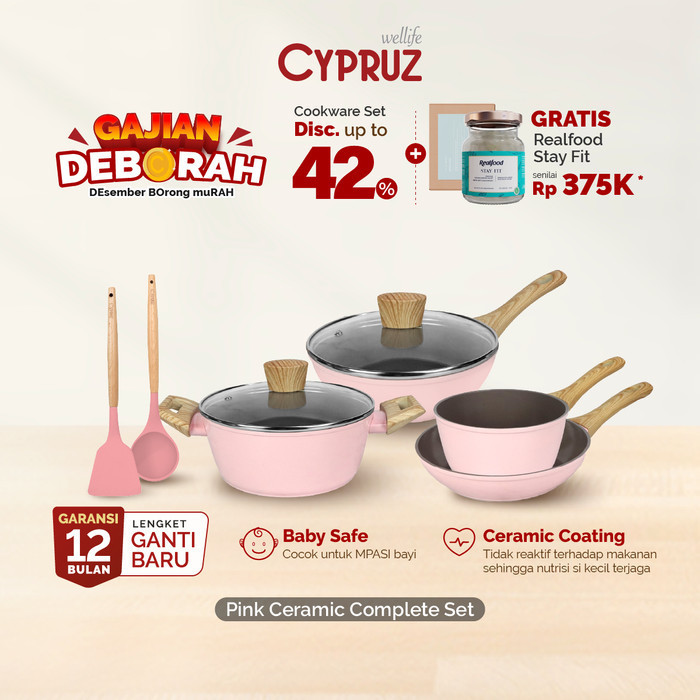 Peralatan Masak Dapur Anti Lengket Pink Ceramic Complete Set