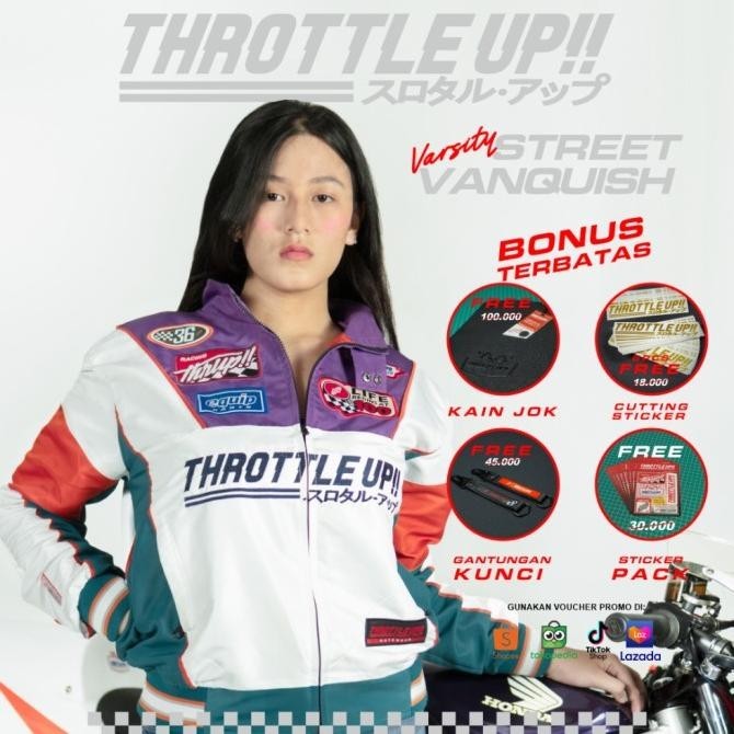 Jaket Varsity Throttle Up Streetvanquish, Retro Full Patch Bordir Xavionxa