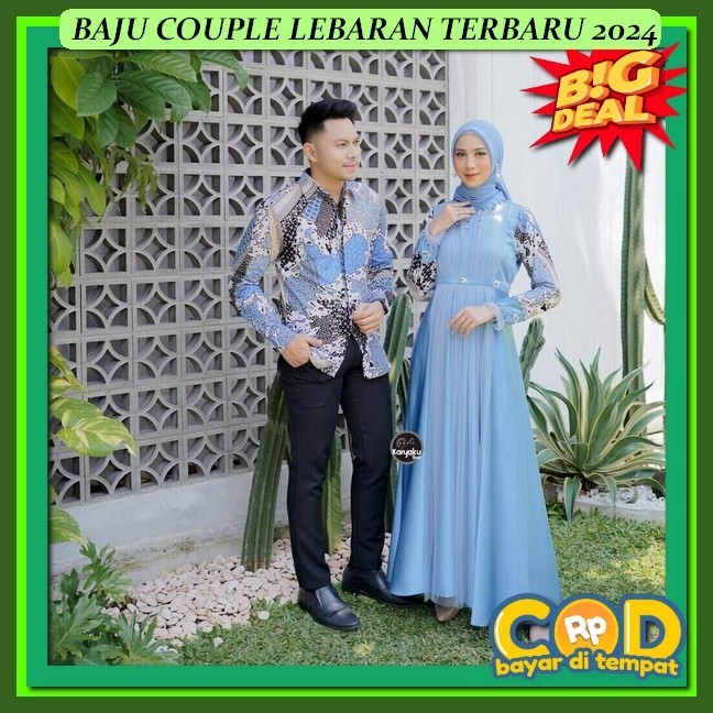 Baju Couple Pasangan Lebaran One Set Cuple Syari Hari Raya Ggamis Kondangan Cupel Gamiss Srambitan A