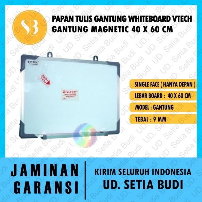 

Papan Tulis Gantung Whiteboard Vtech Gantung Magnetic 40 X 60 Cm