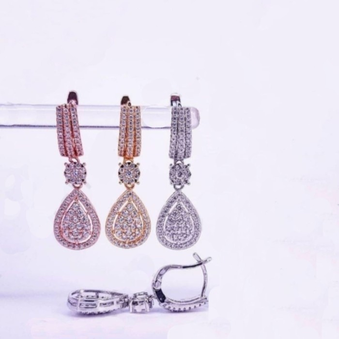 ANTING GANTUNG WANITA MODEL TETES AIR OVAL FULL DIAMOND