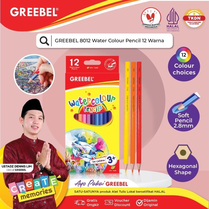 

Sale!!! Greebel Pensil Warna 8012 Water Color Isi 12 Colouring Color Pencil Murah