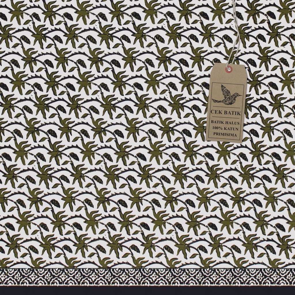 Kain Batik Motif klasik Buga Hijau Lumut Merantai (Putih Tulang)