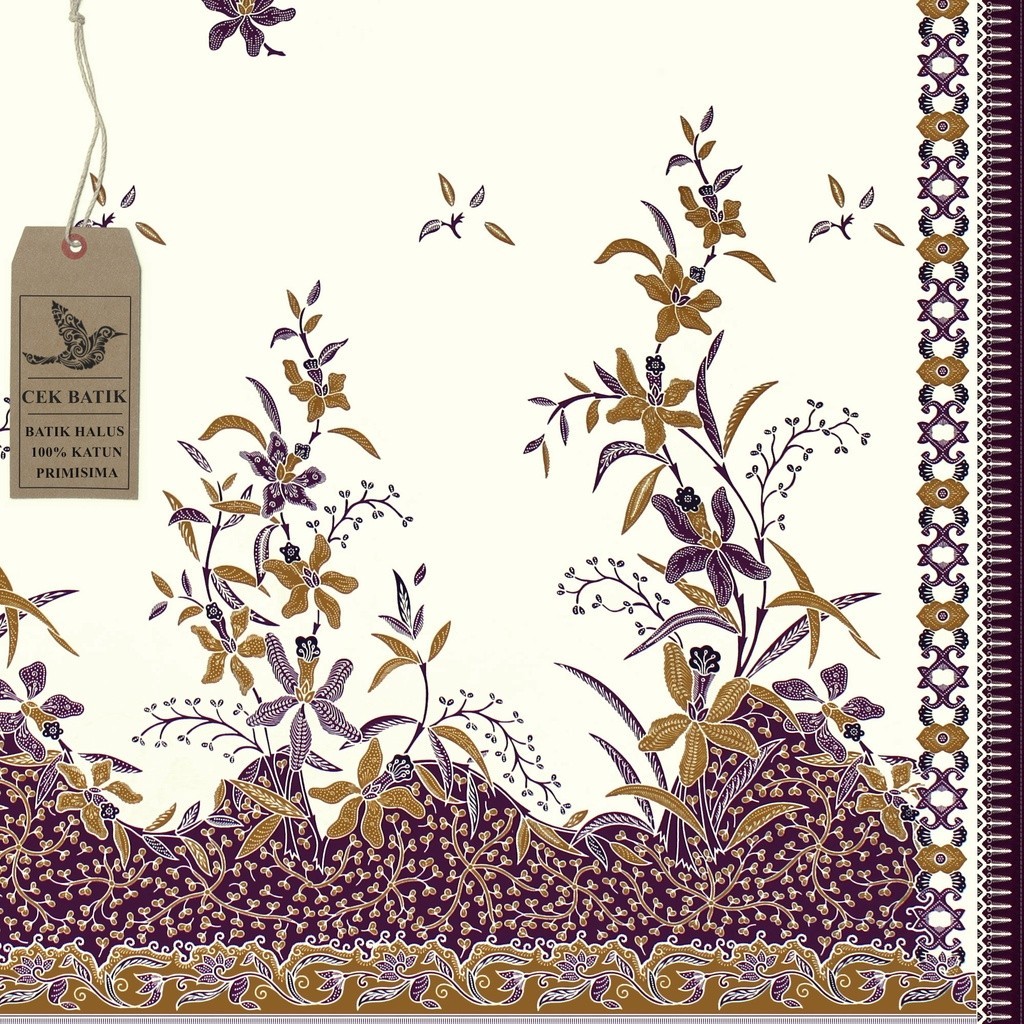 kain batik Motif Bunga Warna Dasar Putih Gading Kuning Kecolatan & Ungu