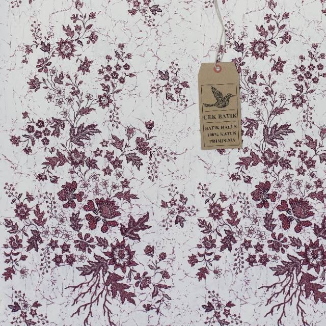 Kain Batik - Motif Bunga Gading Dasar Putih (Ungu Cream)